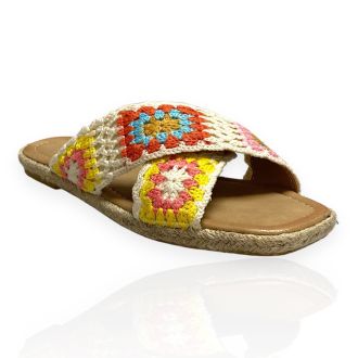 Γυναικεία σανδάλια με ψάθινη σόλα σε μπεζ χρώμα και πλεκτό σχέδιο  723604