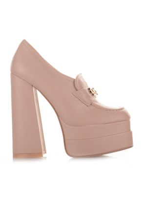Μπεζ oxrford γόβες με χοντρό τακούνι NUDE 616619