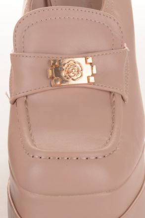 Μπεζ oxrford γόβες με χοντρό τακούνι NUDE 616619