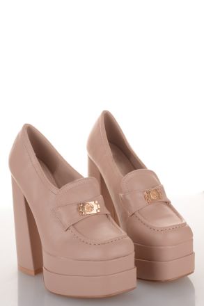 Μπεζ oxrford γόβες με χοντρό τακούνι NUDE 616619