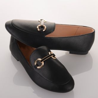 Μοκασίνια μαύρα με μεταλλική αγκράφα BLACK 611797