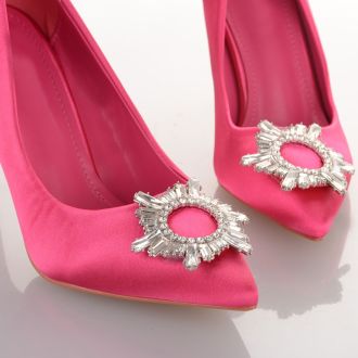 Μυτερές σατέν φούξια γόβες FUCHSIA 612175