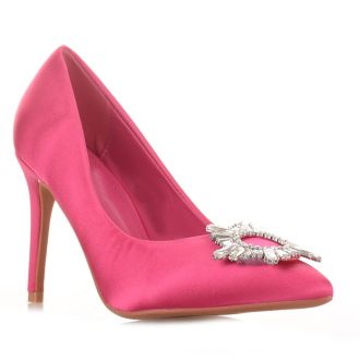 Μυτερές σατέν φούξια γόβες FUCHSIA 612175