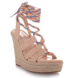 Σουέντ Μπεζ Πλατφόρμες με Εμπριμέ Λουράκια BEIGE 593479