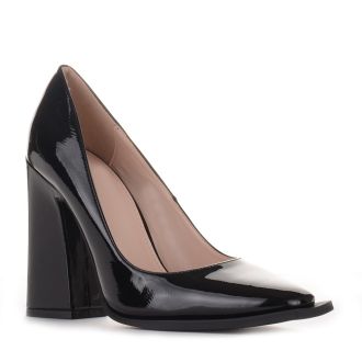 Γυναικείες λουστρίνι γόβες με χοντρό τακούνι BLACK 619267