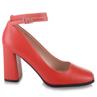 Κόκκινες γυναικείες γόβες με χοντρό τακούνι RED 504546