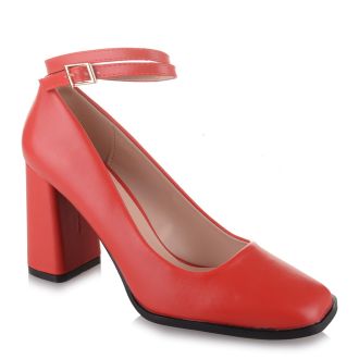 Κόκκινες γυναικείες γόβες με χοντρό τακούνι RED 504546